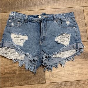 Trendy Blue Distressed Jean Shorts